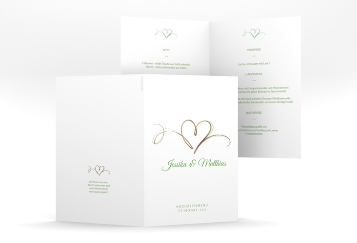 Menükarte Hochzeit Envie A5 Klappkarte hoch gruen rosegold
