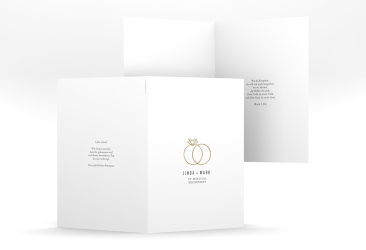Kirchenheft Hochzeit Rings A5 Klappkarte hoch weiss gold