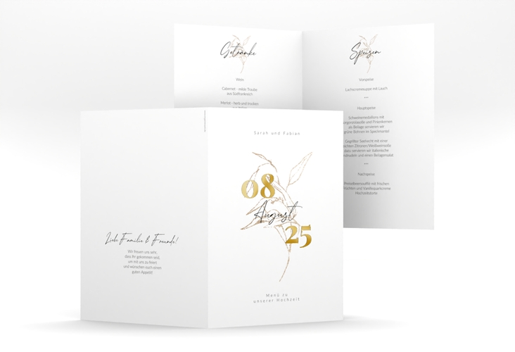 Menükarte Hochzeit Seed A5 Klappkarte hoch weiss gold