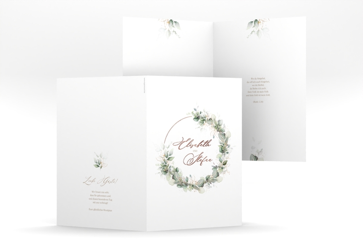 Kirchenheft Hochzeit Selvatica A5 Klappkarte hoch weiss rosegold mit Eukalyptus-Kranz