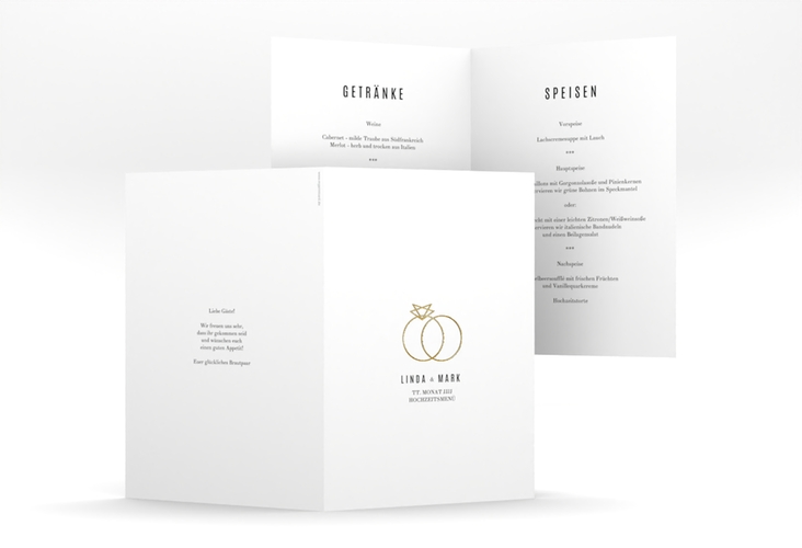Menükarte Hochzeit Rings A5 Klappkarte hoch weiss gold