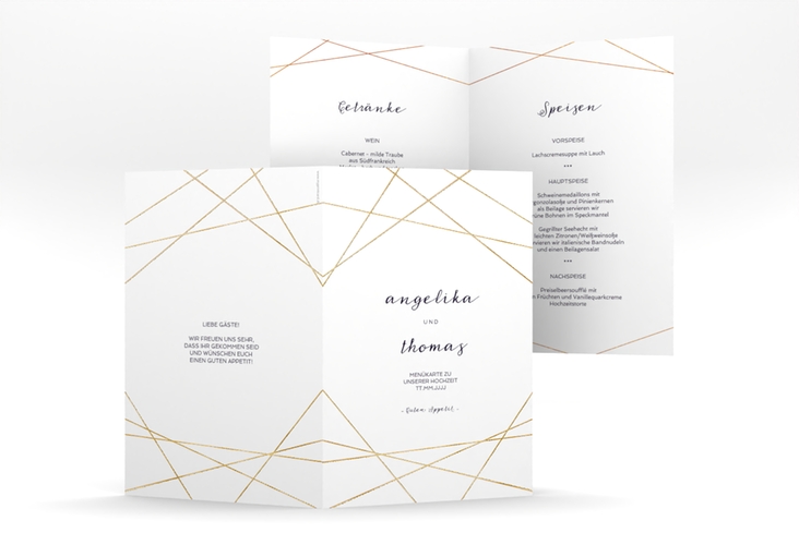 Menükarte Hochzeit Asymmetry A5 Klappkarte hoch weiss gold
