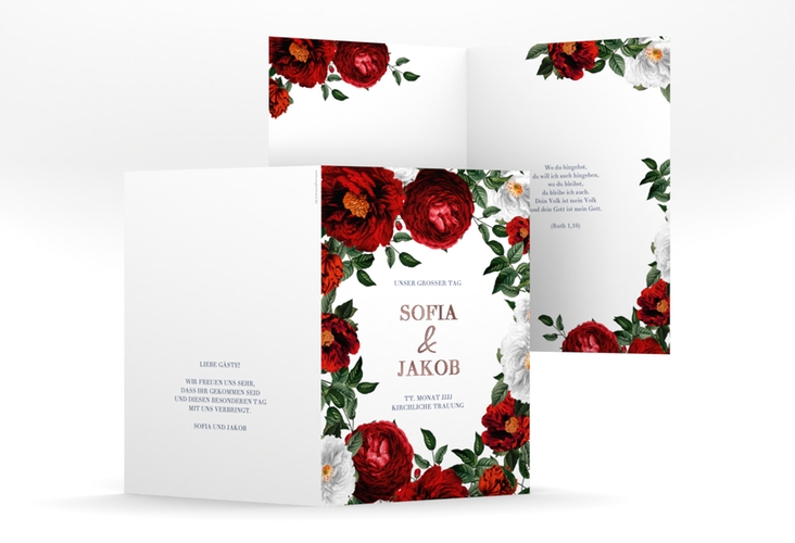 Kirchenheft Hochzeit Florista A5 Klappkarte hoch weiss rosegold