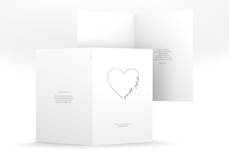 Kirchenheft Hochzeit Lebenstraum A5 Klappkarte hoch weiss silber