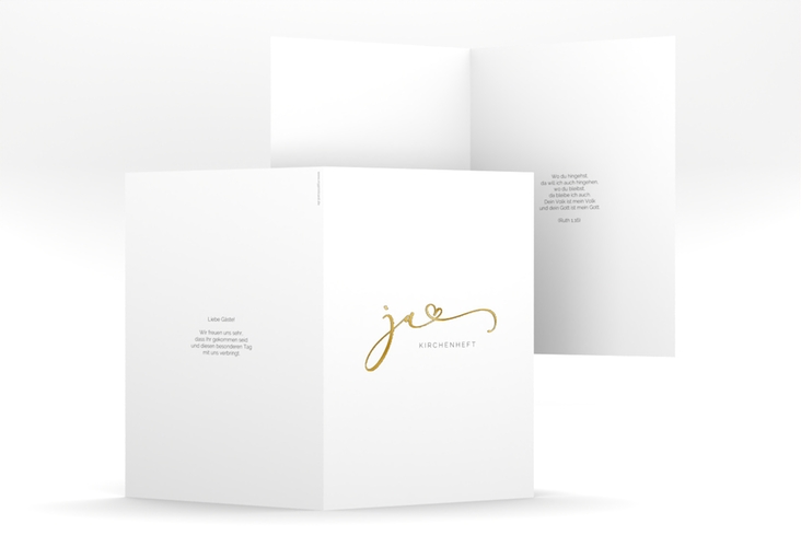 Kirchenheft Hochzeit Jawort A5 Klappkarte hoch weiss gold modern minimalistisch mit veredelter Aufschrift