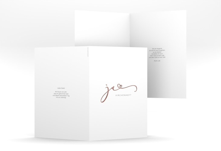 Kirchenheft Hochzeit Jawort A5 Klappkarte hoch weiss rosegold modern minimalistisch mit veredelter Aufschrift