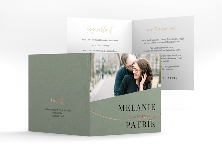 Hochzeitseinladung Leichtigkeit quadr. Klappkarte gruen rosegold