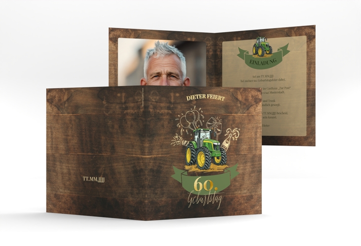 Einladung 60. Geburtstag Bulldog quadr. Klappkarte braun gold