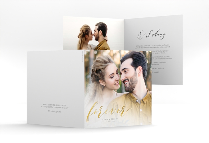 Hochzeitseinladung Promise quadr. Klappkarte weiss gold