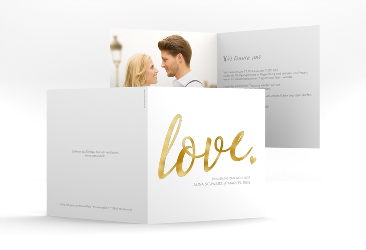 Hochzeitseinladung Glam quadr. Klappkarte weiss gold