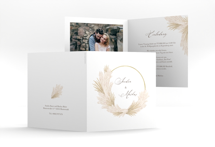 Hochzeitseinladung Pumila quadr. Klappkarte weiss gold