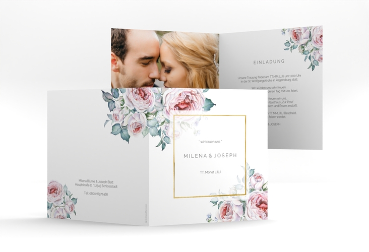 Hochzeitseinladung Embrace quadr. Klappkarte weiss gold