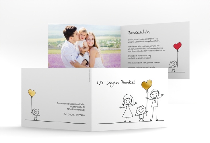 Danksagungskarte Hochzeit Family A6 Klappkarte quer weiss gold