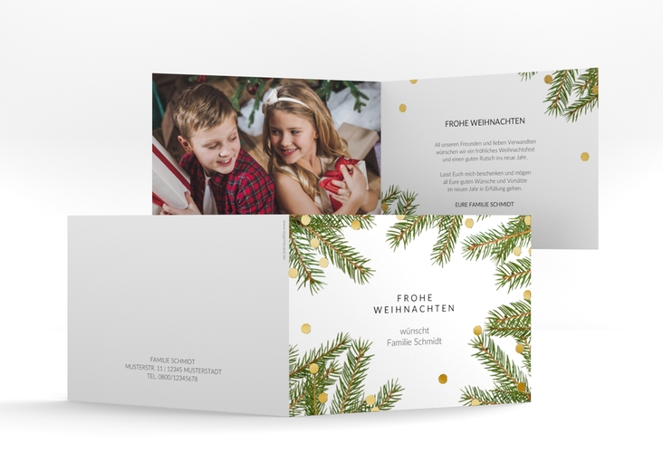 Weihnachtskarte Advent A6 Klappkarte quer weiss gold