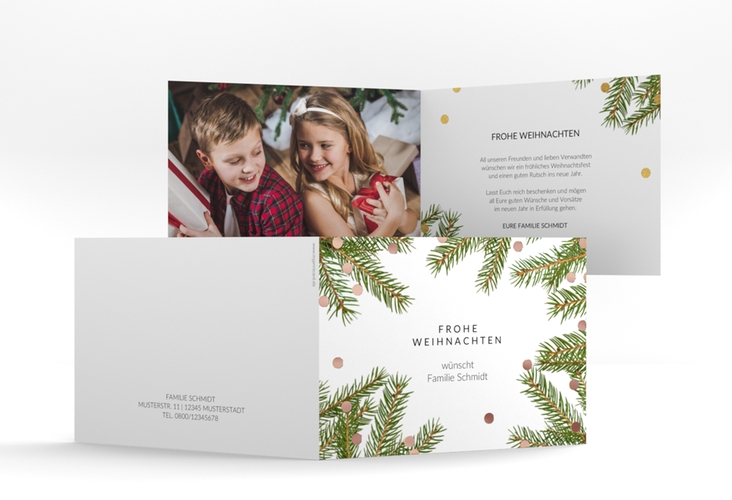 Weihnachtskarte Advent A6 Klappkarte quer weiss rosegold