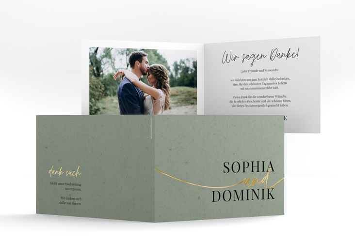 Danksagungskarte Hochzeit Easy A6 Klappkarte quer gruen gold im modernen minimalistischen Design