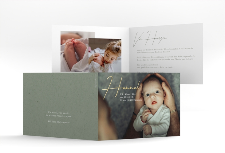 Geburtskarte Lovely Picture A6 Klappkarte quer gruen gold