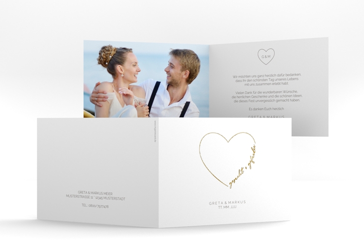 Danksagungskarte Hochzeit Lebenstraum A6 Klappkarte quer weiss gold