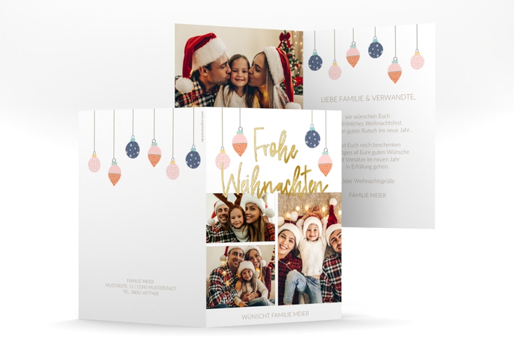 Weihnachtskarte Weihnachtsfreude A6 Klappkarte hoch weiss gold