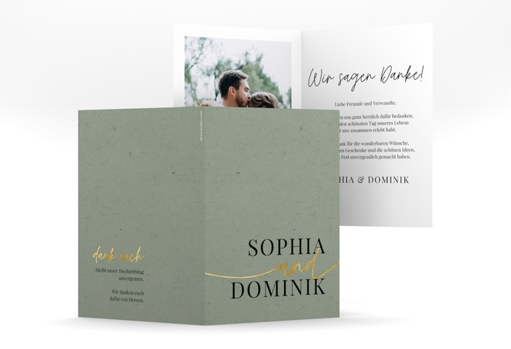 Danksagungskarte Hochzeit Easy A6 Klappkarte hoch gruen gold im modernen minimalistischen Design