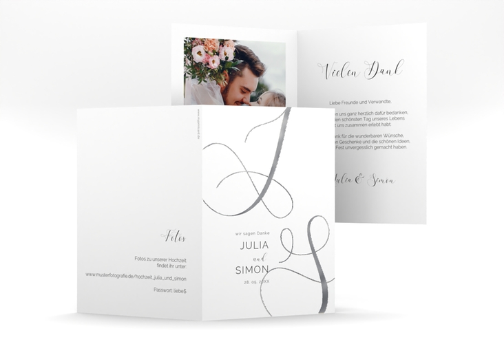 Danksagungskarte Hochzeit Eheschließung A6 Klappkarte hoch weiss silber mit Gräsern und Trockenblumen für Boho-Hochzeit