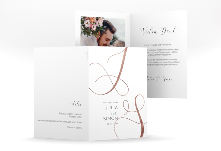 Danksagungskarte Hochzeit Eheschließung A6 Klappkarte hoch weiss rosegold mit Gräsern und Trockenblumen für Boho-Hochzeit