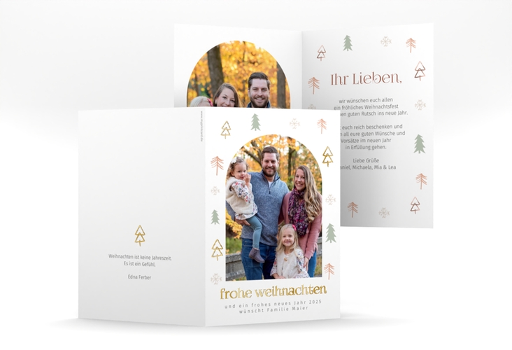 Weihnachtskarte Christbäumchen A6 Klappkarte hoch weiss gold