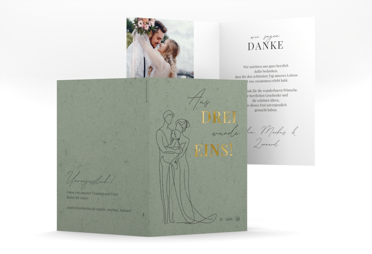 Danksagungskarte Hochzeit Vereint A6 Klappkarte hoch gruen gold
