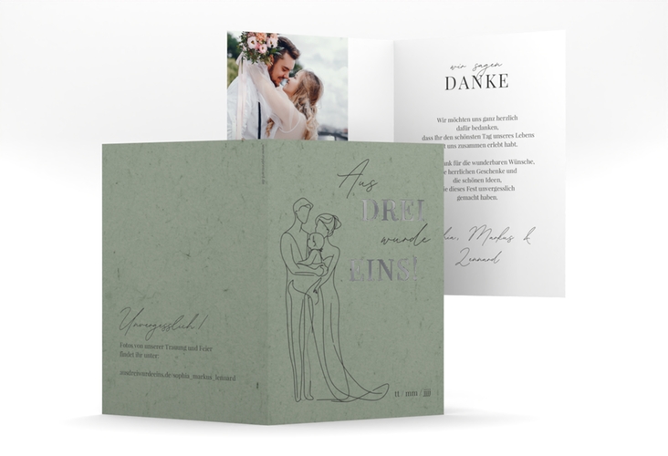Danksagungskarte Hochzeit Vereint A6 Klappkarte hoch gruen silber
