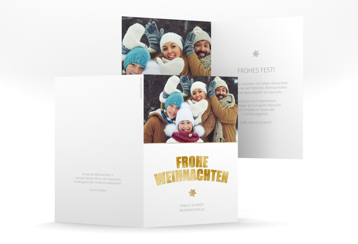 Weihnachtskarte Festtag A6 Klappkarte hoch weiss gold zum Personalisieren mit Foto