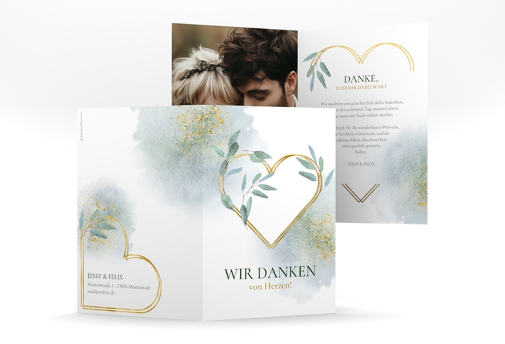 Danksagungskarte Hochzeit Amore A6 Klappkarte hoch weiss gold