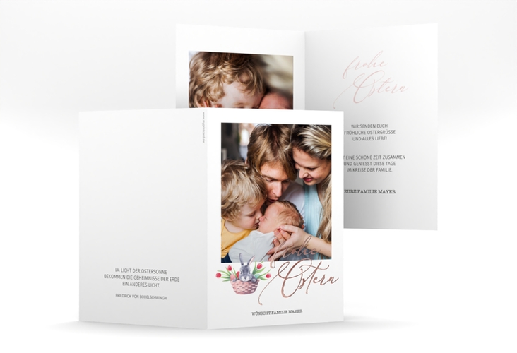Osterkarte Osternest A6 Klappkarte hoch weiss rosegold