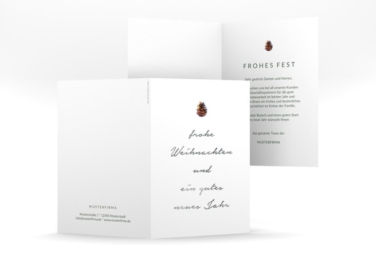 Geschäftliche Weihnachtskarte Waldliebend A6 Klappkarte hoch weiss silber
