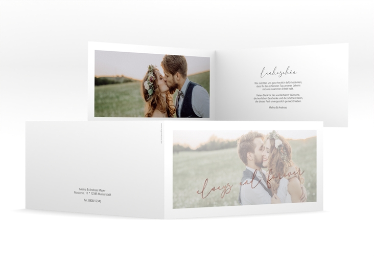Danksagung Lucent lange Klappkarte quer weiss rosegold