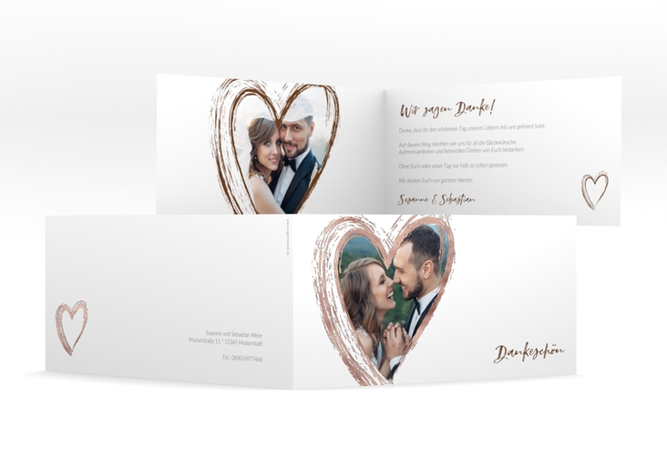 Danksagung Hochzeit Liebe lange Klappkarte quer braun rosegold