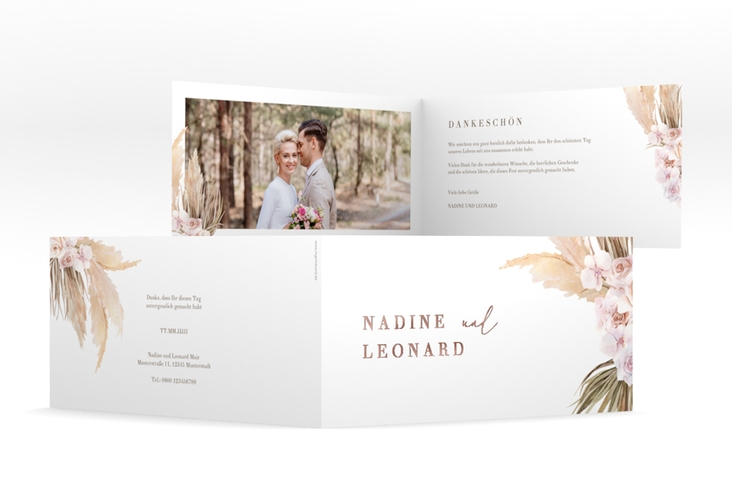Danksagungskarte Hochzeit Nude lange Klappkarte quer weiss rosegold