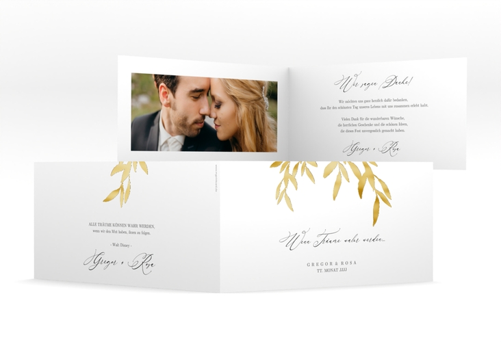 Dankeskarte Hochzeit Demure lange Klappkarte quer weiss gold