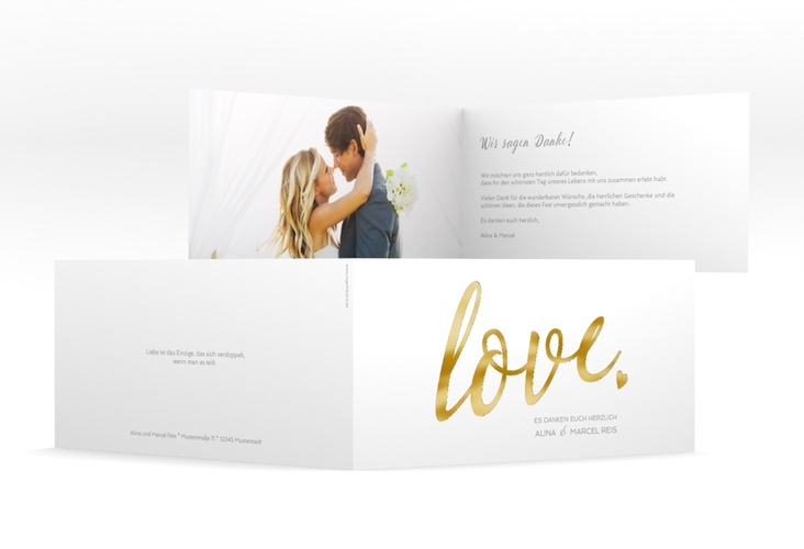 Danksagung Hochzeit Glam lange Klappkarte quer weiss gold