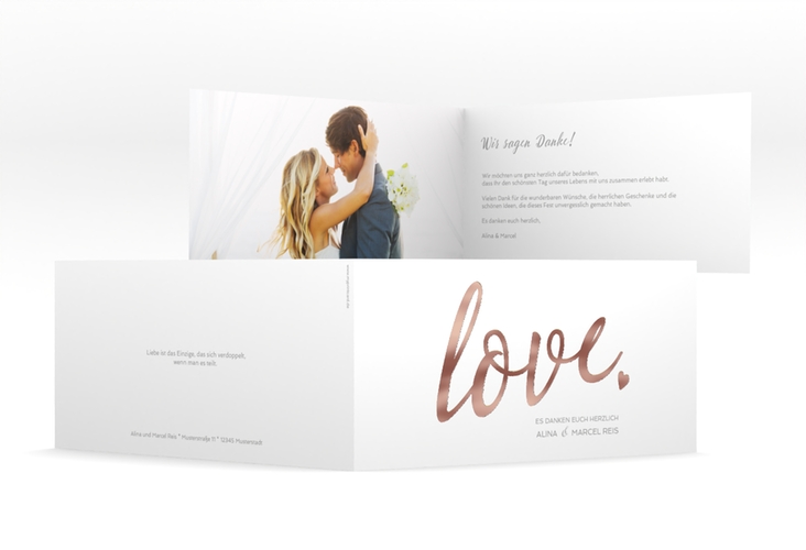 Danksagung Hochzeit Glam lange Klappkarte quer weiss rosegold