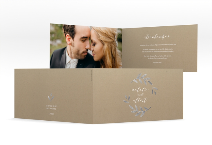 Danksagung Hochzeit  Naturelove lange Klappkarte quer weiss silber