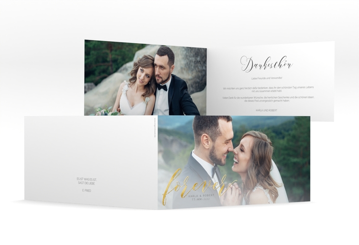 Danksagungskarte Hochzeit Promise lange Klappkarte quer weiss gold
