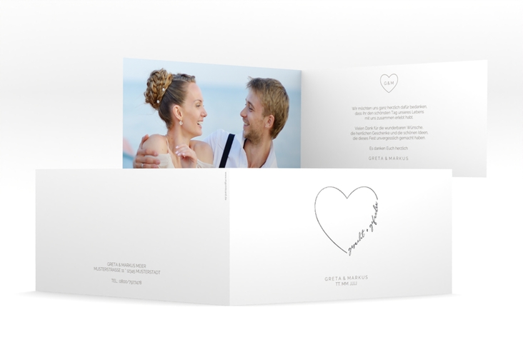 Danksagungskarte Hochzeit Lebenstraum lange Klappkarte quer weiss silber