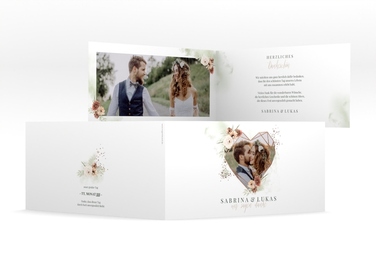Dankeskarte Hochzeit Odeur lange Klappkarte quer gruen rosegold