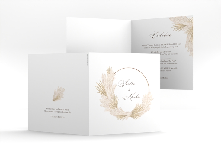 Hochzeitseinladung Pumila quadr. Klappkarte weiss rosegold