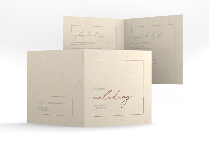 Hochzeitseinladung Simple Line quadr. Klappkarte beige rosegold