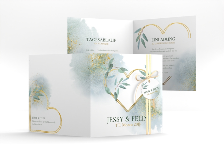 Hochzeitseinladung Amore quadr. Klappkarte gold