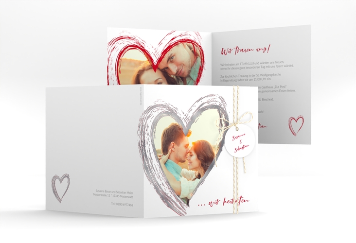 Hochzeitseinladung Liebe quadr. Klappkarte silber