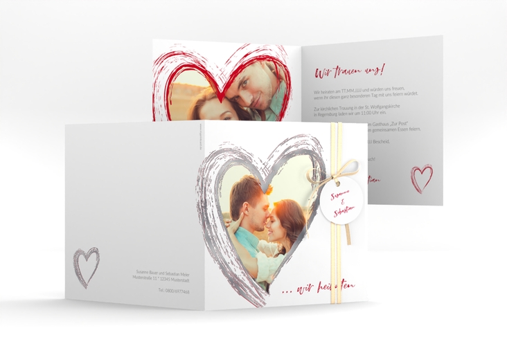 Hochzeitseinladung Liebe quadr. Klappkarte silber