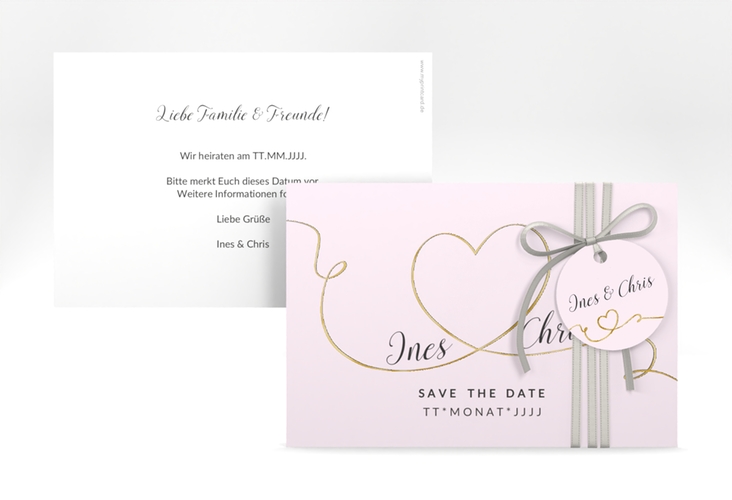 Save the Date-Karte Hochzeit Dolce A6 Karte quer rosa gold