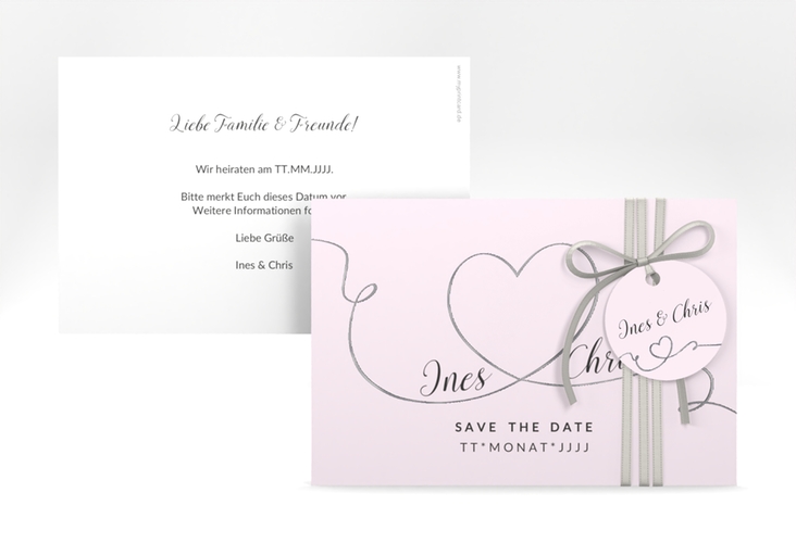 Save the Date-Karte Hochzeit Dolce A6 Karte quer rosa silber